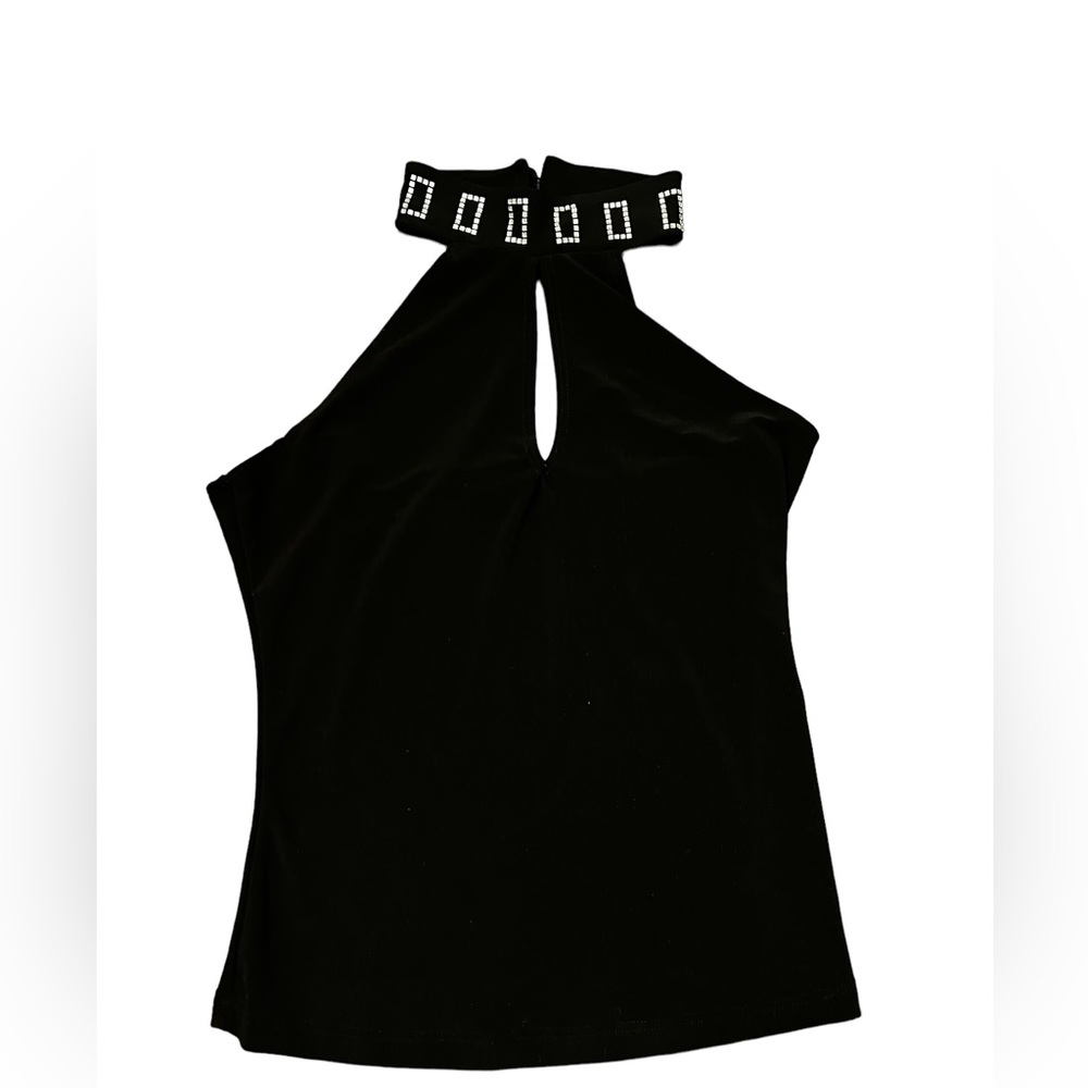 One ❤️ Black Polyester Blend Embellished Halter Top Size Medium